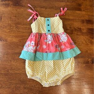 Ricrac & Ruffles yellow striped coral floral bubble size 24 months 2T